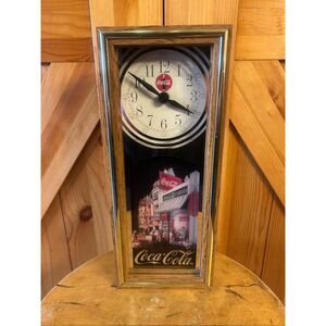 Coca Cola Coke Wall Clock Wooden Case Battery Operated Art Deco  Works (5623)